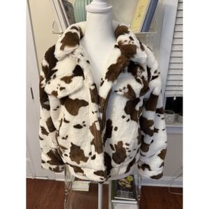 Tractr Kids Cow Print Faux Fur Trucker Jacket Girls XL